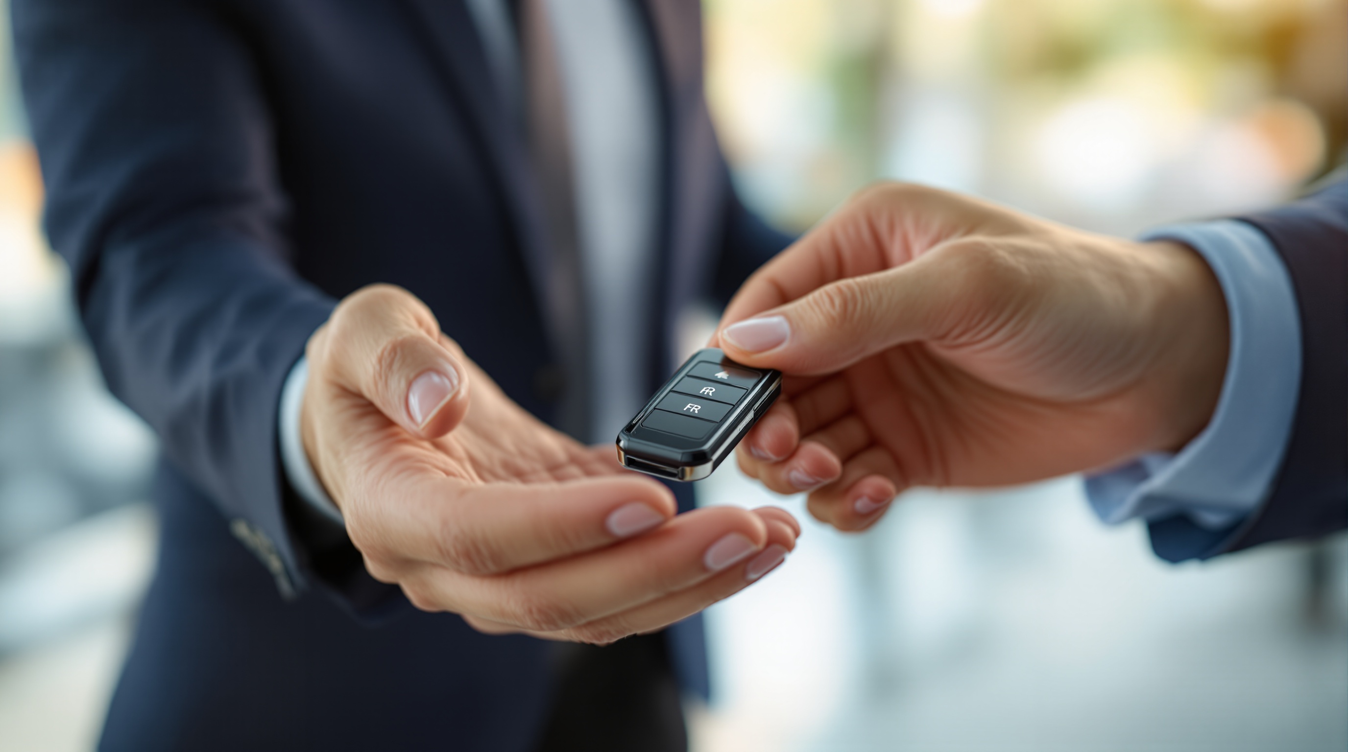 Car key fob being handed to a new owner