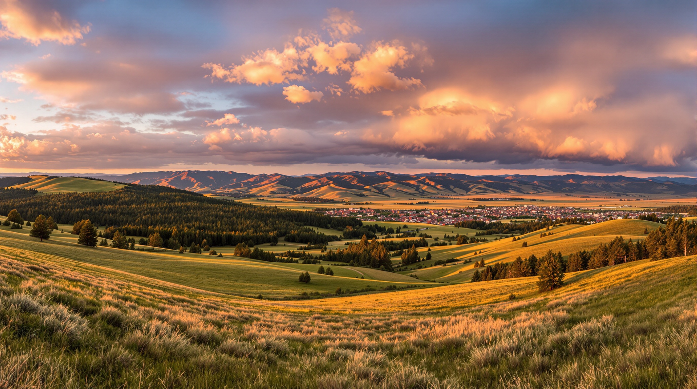 Northern Colorado landscape at golden hour, rolling foothills and Front Range